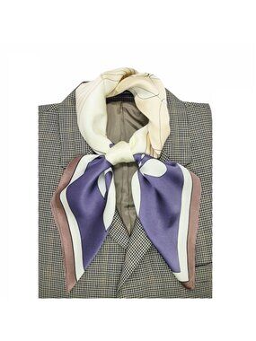 ✨Elegant Silky Square Scarf Floral Line Art White Purple Shawl Headband Bandana✨